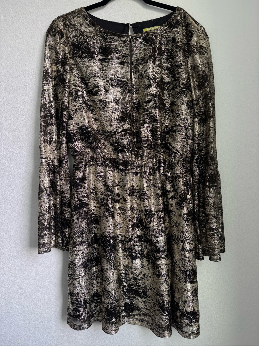 Gianni Bini Metallic Black and Gold Long-Sleeve Mini Dress - Picture 2 of 6